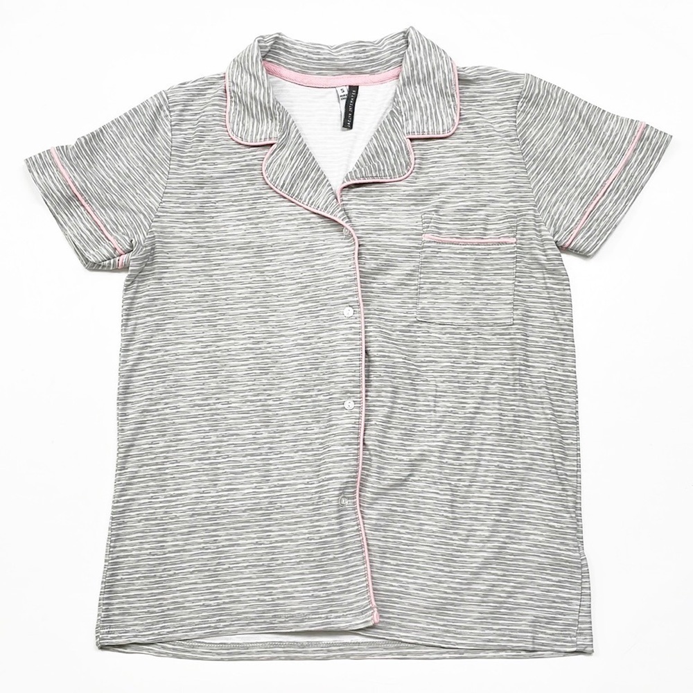 Jaclyn Intimates gray/white striped button down pajama top